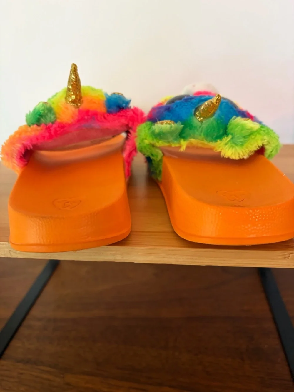 Ty Gemma Kids Toddler Girl Sz 11-13 Rainbow Unicorn Plush Slide Sandals Orange